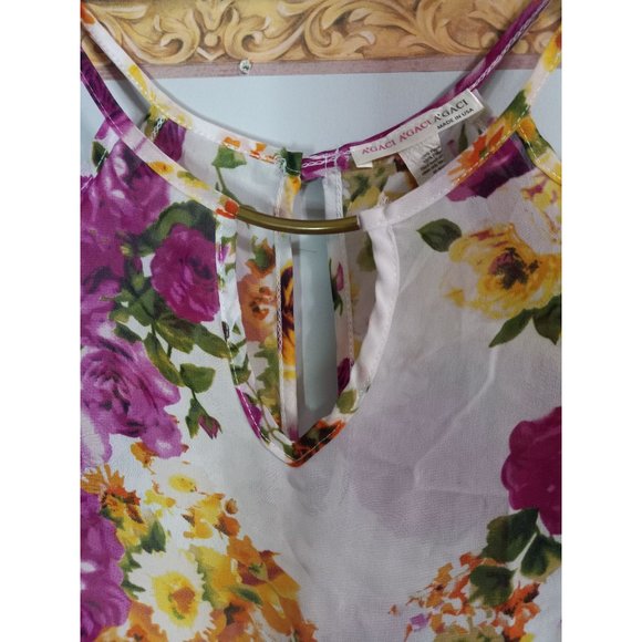 A'GACI Medium Floral Sheer Colorful Romantic Casual Occasion Top - Picture 2 of 5